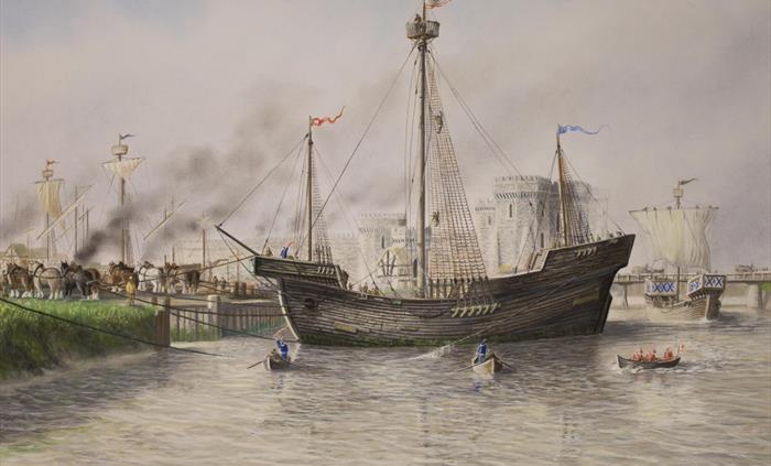 The ship coming into Newport in the late 1460s.